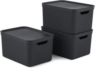 Jive Dekobox 3er- Set Aufbewahrungsbox 16l mit Deckel, Kunststoff (PP recycelt), dunkelgrau, 3x16l (37.5 x 27.8 x 29.8 cm), Anthrazit
