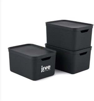 Jive Dekobox 3er- Set Aufbewahrungsbox 16l mit Deckel, Kunststoff (PP recycelt), dunkelgrau, 3x16l (37.5 x 27.8 x 29.8 cm), Anthrazit