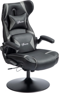 Vinsetto Gaming Stuhl mit Wippen- und Schkelfunktion, ergonomischer Computerstuhl, höhenverstellbar, drehbar Schreibtischstuhl mit Lautsprecher, bis 120 kg belastbar, Schwarz+Grau
