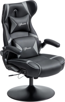 Vinsetto Gaming Stuhl mit Wippen- und Schkelfunktion, ergonomischer Computerstuhl, höhenverstellbar, drehbar Schreibtischstuhl mit Lautsprecher, bis 120 kg belastbar, Schwarz+Grau