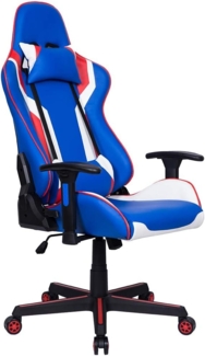 BAKAJI Stuhl für Gaming-Stuhl, Schreibtisch, Büro, aus Kunstleder, verstellbare Rückenlehne, Kissen, Kopfstütze, 360 Grad, drehbar, Höhe verstellbar, 5 Räder (rot/blau)