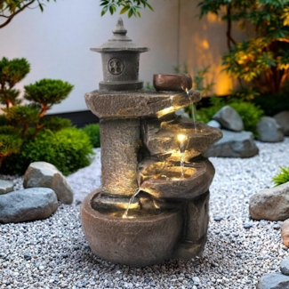 Arnusa Gartenbrunnen Zimmerbrunnen BK851 Springbrunnen Wasserfall Kaskade, Komplettset mit LED Beleuchtung 50 cm Höhe