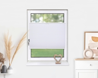 Deco-Raum® Plissee Basic ohne Bohren | Farbe: Weiß | Größe: B90 x H150 cm | Material: 100% Polyester | Farbe: Weiß