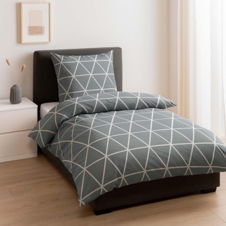 Casa Colori Bettwäsche Biber 135x200 cm Baumwollmischung mit Reißverschluss, Biber, 2 teilig, Anthrazit Grau Dreieck