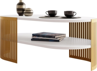 Couchtisch Fahugin Oval Gold II (Farbe: Gold / Arktisches Weiß)