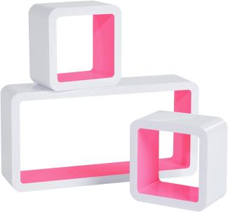 WOLTU Wandregal Cube Regal 3er Set Würfelregal Hängeregal, weiß-rosa, Quadratisch Schwebend Design RG9229rs