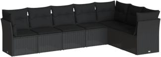 vidaXL 7-tlg. Garten-Sofagarnitur mit Kissen Schwarz Poly Rattan