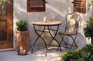 Gartentisch aus Metall & Holz im Antik Design, Balkontisch, Klapptisch