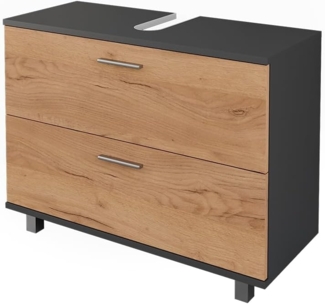 Vicco Waschbeckenunterschrank Anthrazit/Goldkraft Eiche 80.2 x 60.8 cm mit 2 Schubladen, Ilias