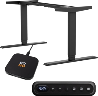 boho office® Homedesk - elektrisch stufenlos höhenverstellbares Tischgestell mit Memoryfunktion (Schwarz (RAL9005))