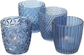 Boltze | Windlicht Glas lackiert blau H 8 cm 4er Set