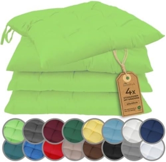 NatureMark 4er Set Stuhlkissen mit Bändern Gr. 40x40 cm Sitzkissen gefüllt, Apfel grün