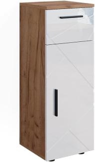 Vicco Midischrank Badschrank Badezimmermöbel Irma Eiche Weiß Hochglanz modern 30x81 cm Badezimmer Schrank Badkommode Badmöbel Schrankschublade Schranktür