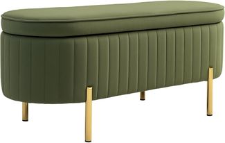 HOMCOM Sitzbank mit Stauraum Polsterbank mit Klappdeckel, Samtoptik (Sitztruhe, 1-St, Truhenbank), für Flur, Wohnzimmer, Schlafzimmer 108 x 44 x 43,5 cm, Grün