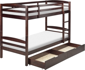 Hochbett mit Schubladen REGAT 90 x 200 cm Holz Dunkler Holzfarbton