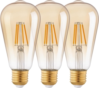 EGLO E27 ST64 LED Leuchtmittel amber 3er Set 4W 360lm 2200K 6,4x14cm