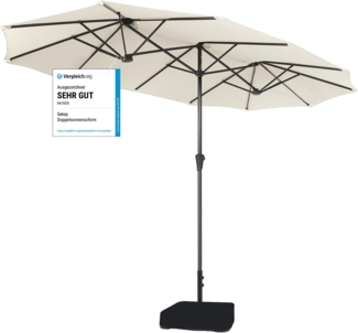 Sekey 220×400 cm Doppelsonnenschirm mit Kurbel & Sonnenschirm-Ständer | XXL Garten-Sonnenschirm für Terrasse, Balkon, Strand – Windfest, UV 50+, inkl. 50kg Sandsack-Basis