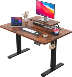 JUMMICO Höhenverstellbarer Schreibtisch mit Monitorständer, Elektrisch Schreibtisch Steh-Sitz, Standing Desk,120x60 cm, Braun