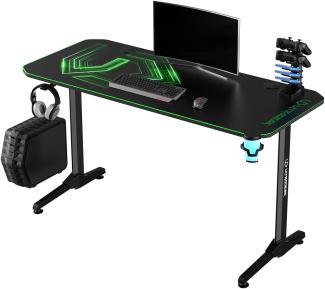 ULTRADESK Frag | Ergonomischer Gaming-Schreibtisch mit großer Arbeitsfläche & XXL-Pad, 2 Kabeldurchlässe | Gut für Home Office, Fach für Steckdosenleisten | Stahlrahmen, Grünes Pad, 140x66 cm