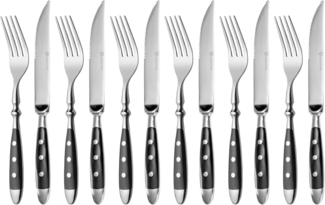GRÄWE Steakbesteck, 12-teilig, Besteckset für 6 Personen, Steakgabel, Steakmesser, Edelstahl poliert, schwer, spülmaschinengeeignet