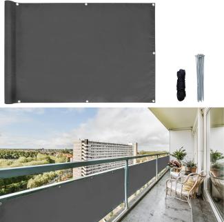 CCLIFE Balkon Sichtschutz Wind- und UV-Schutz Wetterfest 160 g/m2 mit Ösen Balkon sichtschutz Blickdicht 75x300 cm (3 Größen & 2 Farben) für Balkongeländer Terrasse Garten