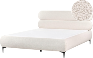 Bett mit Lattenrost Bouclé LESSAY 180 x 200 cm Cremeweiß