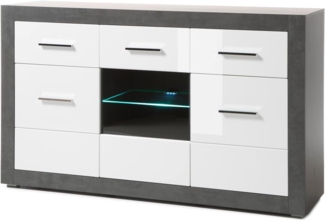 Sideboard Briard in weiß Hochglanz und grau Stone 164 x 97 cm