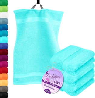Lashuma Gästehandtücher - Kleine Handtücher Linz, Frottee (Spar-Set, 4-St), Weiches Gästetuch Set Türkis 30x50 cm