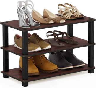Furinno Regal, Schuhregal mit 3 Ebenen, Dunkle Kirsche/Schwarz, 29. 46x29. 46x39. 12 cm