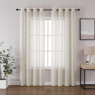 CUCRAF Leinen Voile Vorhänge mit Ösen Gardine für Schlafzimmer Wohnzimmer, Leinenfarbe, H245 x B140cm 2er Set