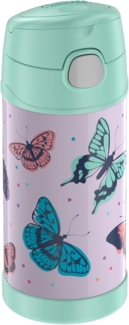 THERMOS kids FUNTAINER STRAW BOTTLE 0,35l, butterflies, Thermosflasche für Kinder aus Edelstahl, mit Strohhalm, 12 h kalt, absolut dicht, für Schule, Kindergarten, Pause