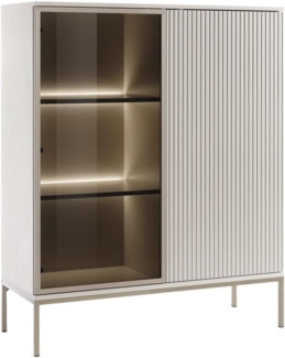 Vente-unique - Vitrinenschrank - 2 Türen - mit LED-Beleuchtung - MDF & Rauchglas - Beige & Schwarz - OVILA