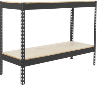 SimonRack Metallregal zur Aufbewahrung, ohne Schrauben, 2 Holzböden, hohe Tragkraft 600 kg, 900 x 1200 x 450 mm, Werkstattregal, Garage, Abstellraum, Anthrazit/Holz