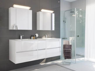 Badmöbelset Taifun 170cm 3tlg mit 2x Spiegelschrank weiß Hgl : Weiss hochglanz