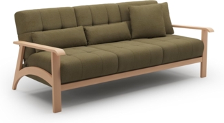 Cavadore 3er-Sofa Billan / 3-Sitzer Schlafsofa im skandinavischen Design mit Bett und massivem Holzgestell in Buche / 199 x 88 x 106 / Mehrfarbiger Strukturstoff, Grün