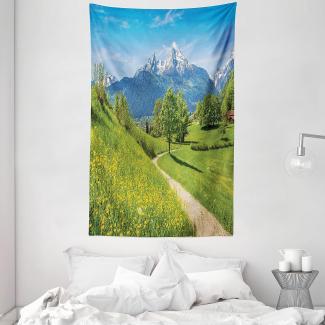 ABAKUHAUS Berg Wandteppich und Tagesdecke, Spring Scenery in Alps, aus Weiches Mikrofaser Stoff Wand Dekoration Für Schlafzimmer, 140 x 230 cm, Multicolor