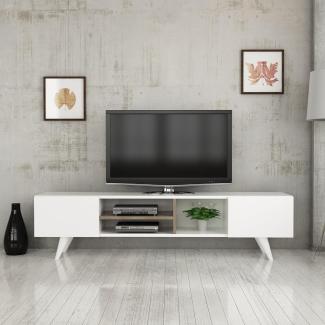 Fernsehtisch Assens 40x160x31cm Weiß / Walnuss [en. casa]