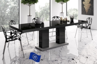 designimpex Esstisch Design HE-111 Schwarz - Grau Hochglanz ausziehbar 160 bis 260 cm