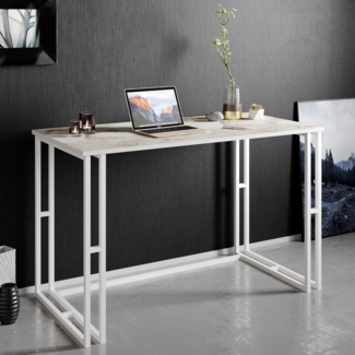 Scandinavian Study Desk, White, 120 x 75 x 60 cm | 100% Melamine Coated Particle Board, 18 mm Thick, Sturdy Metal Legs | Perfect for Modern Home Office