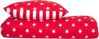 Schiesser Wendebettwäsche Stars & Stripes aus weicher Baumwolle mit Sternenprint, Renforcé, 2 teilig, MADE IN GREEN by OEKO-TEX®-zertifiziert