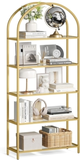 Vasagle Aufbewahrungsregal, mit 5 Ebenen, Standregal aus Hartglas, bogenförmiges Bücherregal, für Wohnzimmer, Schlafzimmer, Arbeitszimmer, golden von Songmics LGT050A01