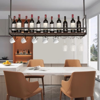 Weinregal mit Glashalterung Borejle 120x30x65 cm Schwarz/Walnussoptik [en. casa]
