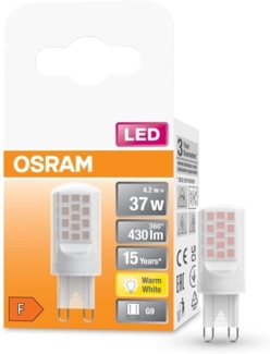 Osram Star PIN LED-Lampe für G9-Sockel, matte Optik,Warmweiß (2700K), 430 Lumen, Ersatz für herkömmliche 37W-Leuchtmittel, nicht dimmbar, 1-er Pack