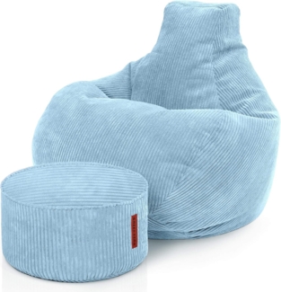 Green Bean® Sitzsack mit Hocker aus Cord - Sitzsäcke für das Wohnzimmer, Schlafzimmer, Sitzsack-Sessel für Erwachsene Hellblau