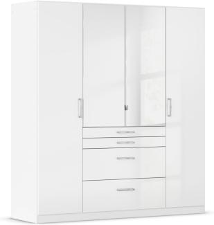 Rauch Möbel Homburg, Drehtürenschrank, Kleiderschrank, Garderobe, Schrank, Kleiderschrank weiß, Drehtürenschrank 4-türig, 2 Spiegeltüren, 4 Schubkästen, Farbe Weiß Hgl/Alpinweiß, 181 x 197 x 54 cm