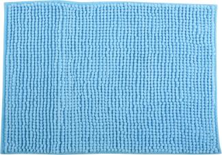 MSV Badteppich Badvorleger Duschvorleger Chenille Hochflor Badematte 50x80 cm – Hellblau