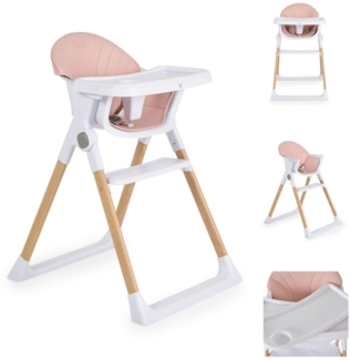 Cangaroo Kinderhochstuhl Almond Holzoptik klappbar Doppeltablett Sicherheitsgurt rosa