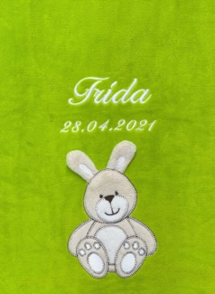 KIDDI-MEDIA Babydecke mit Name und Geburtsdatum Bestickt/kuschelig weich / 1A Qualität (Apfelgrün - Hase)