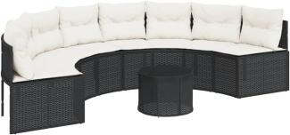 Gartensofa mit Tisch und Kissen Halbrund Schwarz Poly-Rattan 3318517