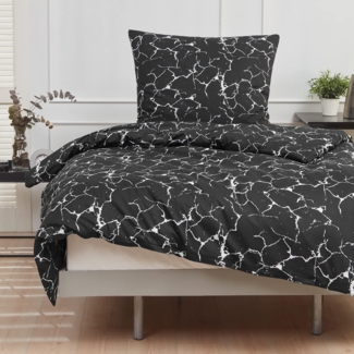 Mixibaby Bettwäsche Bettgarnitur Bettbezug Bedruckt Baumwolle 135x200 155x220 200x200, Größe:200x200 cm, Design Bettwäsche:Marmor Schwarz